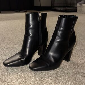 Nine West Black Leather Chunky Heeled Boots with Rhinestones